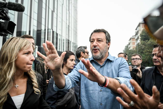 October 10, 2026, Milan, Mi, Italy: Deputy Prime Minister Matteo Salvini and Lega deputy secretary Silvia Sardone at the Lega rally Milan safer, stop social centers. Near the Lambretta Social Center, Via Rizzoli, 10 10 2026 Milan Milan Italy - ZUMAa289 20261010_zia_a289_051 Copyright: xNicolaxMarfisix xAgfx
