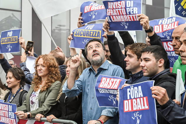 October 10, 2026, Milan, Mi, Italy: Deputy Prime Minister Matteo Salvini and Lega deputy secretary Silvia Sardone at the Lega rally Milan safer, stop social centers. Near the Lambretta Social Center, Via Rizzoli, 10 10 2026 Milan Milan Italy - ZUMAa289 20261010_zia_a289_050 Copyright: xNicolaxMarfisix xAgfx