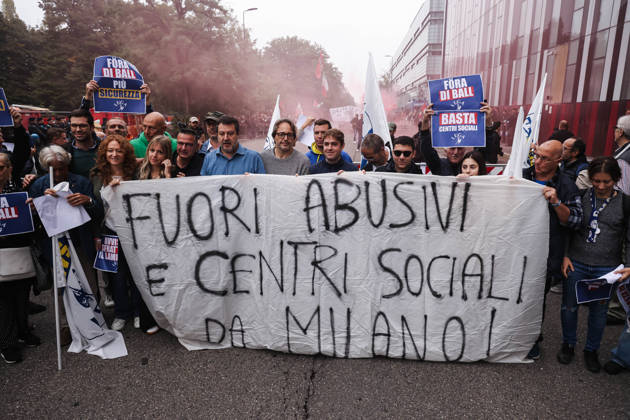 IPA89501890 - Milan: A League rally titled A Safer Milan, Stop the Social Centers against the Lambretta Social Center on Via Rizzoli. In the photo: A scene from the demonstration  Copyright: xAlessandroxBremecx xx IPA89501890