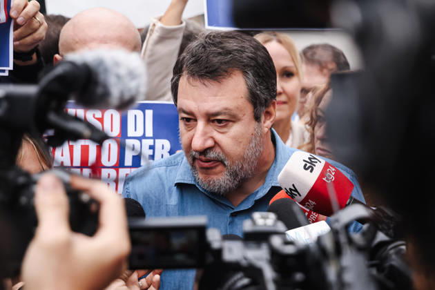 IPA89501921 - Milan: The League™s rally, A Safer Milan, Stop the Social Centers, against the Lambretta Social Center on Via Rizzoli. Pictured: Matteo Salvini (leader of the League, Italian Minister of Infrastructure and Transportation) Copyright: xAlessandroxBremecx xx IPA89501921