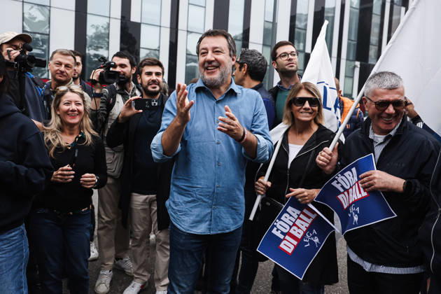 IPA89501926 - Milan: The League™s rally, A Safer Milan, Stop the Social Centers, against the Lambretta Social Center on Via Rizzoli. Pictured: Matteo Salvini (leader of the League, Italian Minister of Infrastructure and Transportation) Copyright: xAlessandroxBremecx xx IPA89501926