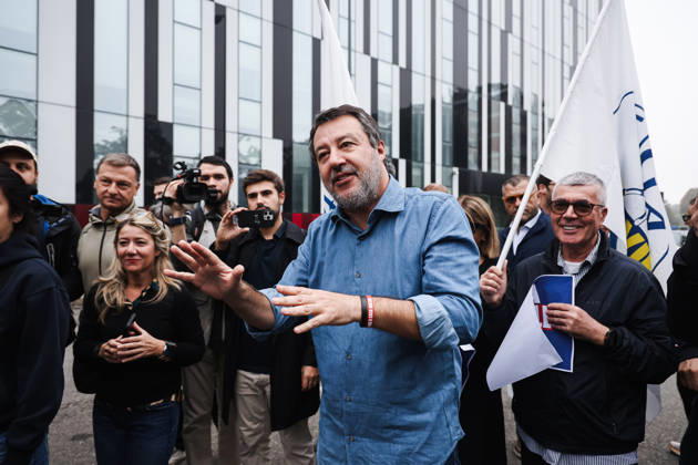 IPA89501927 - Milan: The League™s rally, A Safer Milan, Stop the Social Centers, against the Lambretta Social Center on Via Rizzoli. Pictured: Matteo Salvini (leader of the League, Italian Minister of Infrastructure and Transportation) Copyright: xAlessandroxBremecx xx IPA89501927