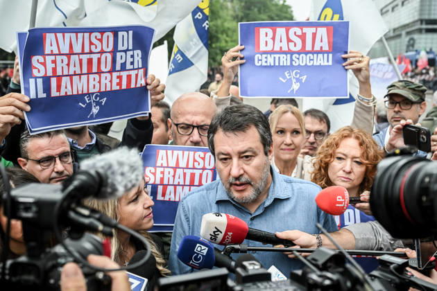 October 10, 2026, Milan, Mi, Italy: Deputy Prime Minister Matteo Salvini and Lega deputy secretary Silvia Sardone at the Lega rally Milan safer, stop social centers. Near the Lambretta Social Center, Via Rizzoli, 10 10 2026 Milan Milan Italy - ZUMAa289 20261010_zia_a289_041 Copyright: xNicolaxMarfisix xAgfx