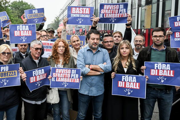 October 10, 2026, Milan, Mi, Italy: Deputy Prime Minister Matteo Salvini and Lega deputy secretary Silvia Sardone at the Lega rally Milan safer, stop social centers. Near the Lambretta Social Center, Via Rizzoli, 10 10 2026 Milan Milan Italy - ZUMAa289 20261010_zia_a289_043 Copyright: xNicolaxMarfisix xAgfx