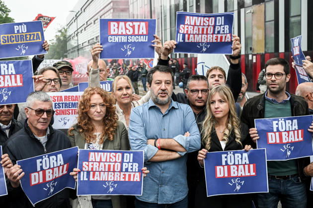 October 10, 2026, Milan, Mi, Italy: Deputy Prime Minister Matteo Salvini and Lega deputy secretary Silvia Sardone at the Lega rally Milan safer, stop social centers. Near the Lambretta Social Center, Via Rizzoli, 10 10 2026 Milan Milan Italy - ZUMAa289 20261010_zia_a289_044 Copyright: xNicolaxMarfisix xAgfx