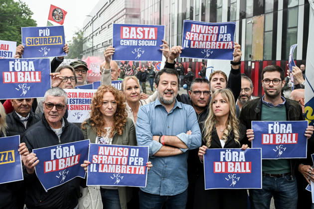 October 10, 2026, Milan, Mi, Italy: Deputy Prime Minister Matteo Salvini and Lega deputy secretary Silvia Sardone at the Lega rally Milan safer, stop social centers. Near the Lambretta Social Center, Via Rizzoli, 10 10 2026 Milan Milan Italy - ZUMAa289 20261010_zia_a289_045 Copyright: xNicolaxMarfisix xAgfx