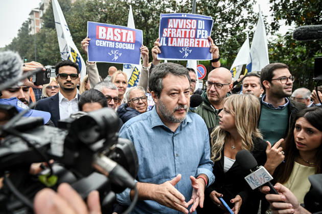 October 10, 2026, Milan, Mi, Italy: Deputy Prime Minister Matteo Salvini and Lega deputy secretary Silvia Sardone at the Lega rally Milan safer, stop social centers. Near the Lambretta Social Center, Via Rizzoli, 10 10 2026 Milan Milan Italy - ZUMAa289 20261010_zia_a289_039 Copyright: xNicolaxMarfisix xAgfx