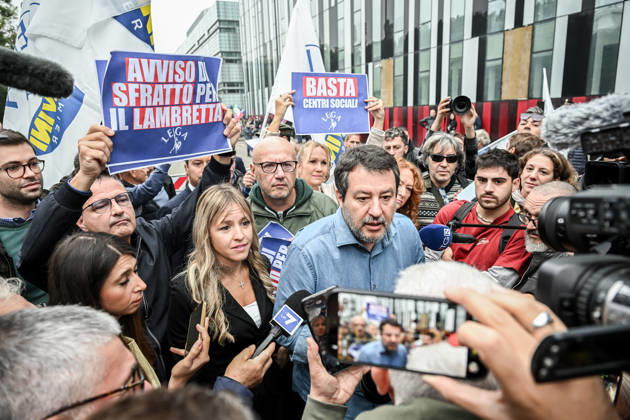 October 10, 2026, Milan, Mi, Italy: Deputy Prime Minister Matteo Salvini and Lega deputy secretary Silvia Sardone at the Lega rally Milan safer, stop social centers. Near the Lambretta Social Center, Via Rizzoli, 10 10 2026 Milan Milan Italy - ZUMAa289 20261010_zia_a289_040 Copyright: xNicolaxMarfisix xAgfx