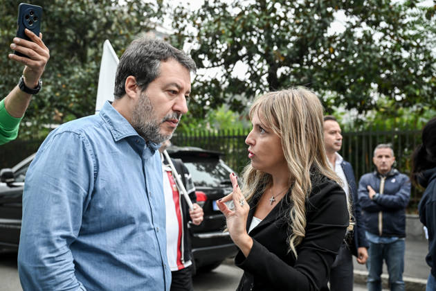 October 10, 2026, Milan, Mi, Italy: Deputy Prime Minister Matteo Salvini and Lega deputy secretary Silvia Sardone at the Lega rally Milan safer, stop social centers. Near the Lambretta Social Center, Via Rizzoli, 10 10 2026 Milan Milan Italy - ZUMAa289 20261010_zia_a289_037 Copyright: xNicolaxMarfisix xAgfx