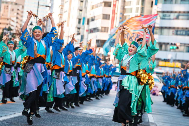 General view, October 10, 2026 - Dancers perform during the eve-of-festival events of the 27th Tokyo Yosakoi Festival in Ikebukuro, Tokyo, Japan, on October 10, 2026. Part of the Fukuro Matsuri celebrations, the event brings together yosakoi dance teams in colorful costumes for energetic performances combining traditional Japanese dance influences with contemporary music and choreography. aflo_354761330