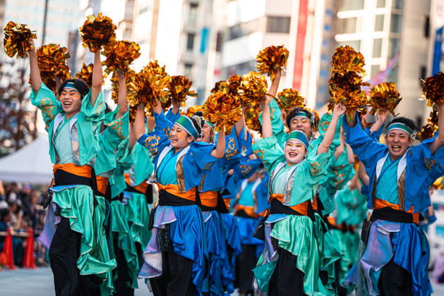 General view, October 10, 2026 - Dancers perform during the eve-of-festival events of the 27th Tokyo Yosakoi Festival in Ikebukuro, Tokyo, Japan, on October 10, 2026. Part of the Fukuro Matsuri celebrations, the event brings together yosakoi dance teams in colorful costumes for energetic performances combining traditional Japanese dance influences with contemporary music and choreography. aflo_354761333