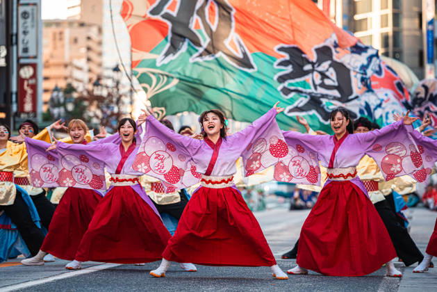 General view, October 10, 2026 - Dancers perform during the eve-of-festival events of the 27th Tokyo Yosakoi Festival in Ikebukuro, Tokyo, Japan, on October 10, 2026. Part of the Fukuro Matsuri celebrations, the event brings together yosakoi dance teams in colorful costumes for energetic performances combining traditional Japanese dance influences with contemporary music and choreography.  aflo_354761420