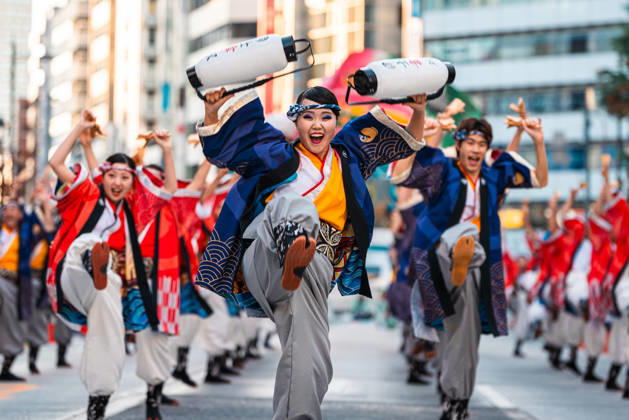 General view, October 10, 2026 - Dancers perform during the eve-of-festival events of the 27th Tokyo Yosakoi Festival in Ikebukuro, Tokyo, Japan, on October 10, 2026. Part of the Fukuro Matsuri celebrations, the event brings together yosakoi dance teams in colorful costumes for energetic performances combining traditional Japanese dance influences with contemporary music and choreography.  aflo_354761443