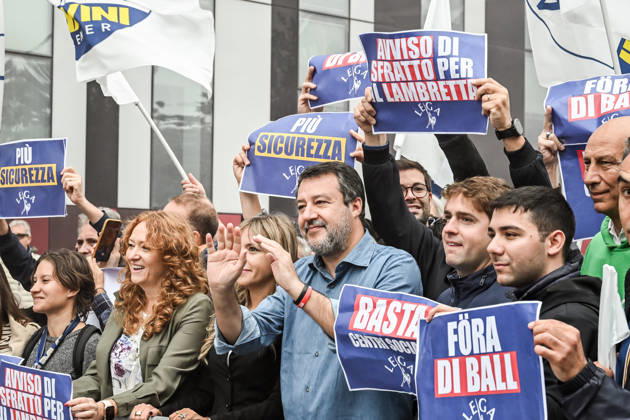 October 10, 2026, Milan, Mi, Italy: Deputy Prime Minister Matteo Salvini and Lega deputy secretary Silvia Sardone at the Lega rally Milan safer, stop social centers. Near the Lambretta Social Center, Via Rizzoli, 10 10 2026 Milan Milan Italy  - ZUMAa289 20261010_zia_a289_030 Copyright: xNicolaxMarfisix xAgfx