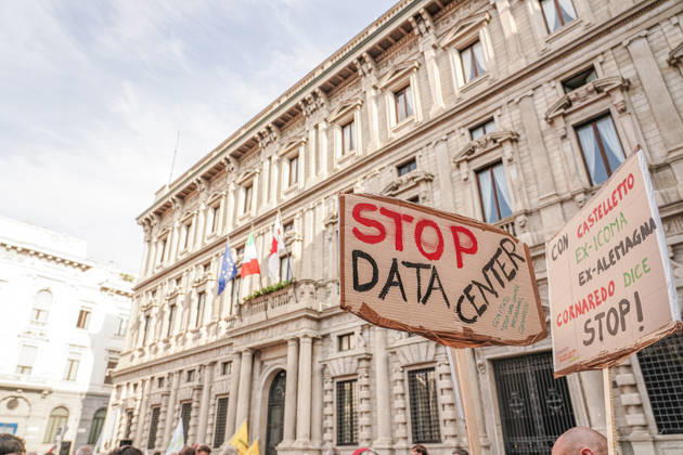IPA89503721 - Milan, October 10, 2026 A protest organized by local No Data Centers committees to demand a halt to the construction and operation of new data centers in the province of Milan.  Copyright: xEmanuelexRobertoxDexCarlix xDecax IPA89503721