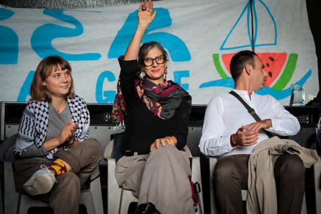 IPA89506332 - Naples, October 10, 2026 Conference at the former NATO base; Greta Thunberg in Bagnoli discussing the CPRs, and today at the march and the pro-PAL debate with Francesca Albanese (NeaPhoto Renato Esposito)  Copyright: xx xx IPA89506332