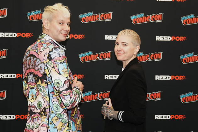 October 10, 2026, New York, New York, USA: Drag queen and actor JIMBO and writer director JEM GARRARD pose for a photo as Tubi presents R.L. Stine s Pumpkin 2 at the 2026 NY Comic Con at the Javits Center on October 10, 2026 in New York. New York USA - ZUMAb148 20261010_zap_b148_014 Copyright: xBryanxSmithx