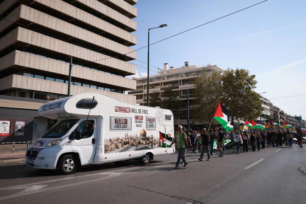 Global day of Action for Palestine protest in Athens ATHENS, GREECE - OCTOBER 10 : People take part in a protest during the Global Day of Action for Palestine in Athens, Greece on October 10, 2026. Costas Baltas Anadolu Athens Greece. Editorial use only. Please get in touch for any other usage. Copyright: x2026xAnadoluxCostasxBaltasx