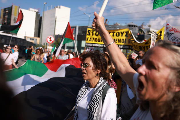 Global day of Action for Palestine protest in Athens ATHENS, GREECE - OCTOBER 10 : People take part in a protest during the Global Day of Action for Palestine in Athens, Greece on October 10, 2026. Costas Baltas Anadolu Athens Greece. Editorial use only. Please get in touch for any other usage.  Copyright: x2026xAnadoluxCostasxBaltasx