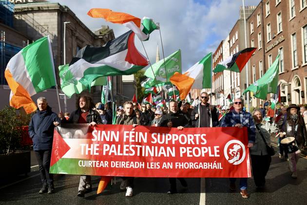Thousands of pro-Palestine demonstrators gather in Dublin DUBLIN, IRELAND - OCTOBER 10: Thousands of pro-Palestine demonstrators gather in Dublin, Ireland, on October 10, 2026, for a national march marking three years since the October 7 attacks and the subsequent war in Gaza. Organized by the Ireland-Palestine Solidarity Campaign, the protest calls for sanctions against Israel and greater action by the Irish government, with demonstrators marching from the Garden of Remembrance towards the Dail. Mostafa Darwish Anadolu Dublin Ireland. Editorial use only. Please get in touch for any other usage.  Copyright: x2026xAnadoluxMostafaxDarwishx