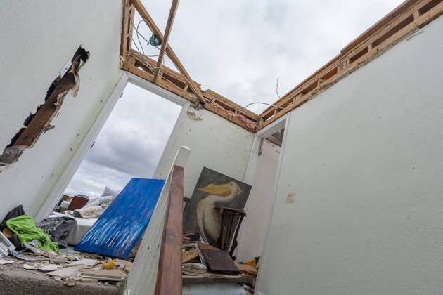 October 10, 2026, Pensacola Beach, Fl, USA: A home is severely damaged after Hurricane Isaias came ashore..Hurricane Isaias made landfall Friday, October 9 along the U.S. Gulf coast. Pensacola Beach USA  - ZUMAs197 20261010_aaa_s197_032 Copyright: xJenxGolbeckx