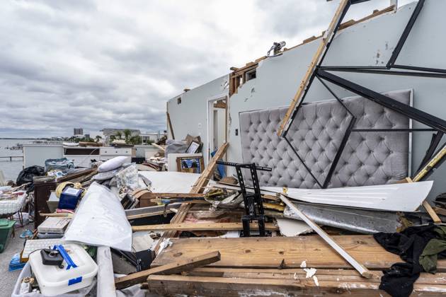 October 10, 2026, Pensacola Beach, Fl, USA: A home is severely damaged after Hurricane Isaias came ashore..Hurricane Isaias made landfall Friday, October 9 along the U.S. Gulf coast. Pensacola Beach USA - ZUMAs197 20261010_aaa_s197_035 Copyright: xJenxGolbeckx