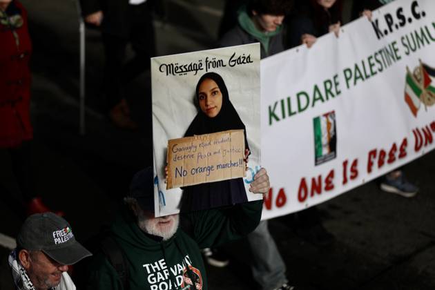 Thousands of pro-Palestine demonstrators gather in Dublin DUBLIN, IRELAND - OCTOBER 10: Thousands of pro-Palestine demonstrators gather in Dublin, Ireland, on October 10, 2026, for a national march marking three years since the October 7 attacks and the subsequent war in Gaza. Organized by the Ireland-Palestine Solidarity Campaign, the protest calls for sanctions against Israel and greater action by the Irish government, with demonstrators marching from the Garden of Remembrance towards the Dail. Mostafa Darwish Anadolu Dublin Ireland. Editorial use only. Please get in touch for any other usage.  Copyright: x2026xAnadoluxMostafaxDarwishx