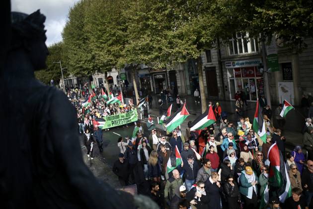 Thousands of pro-Palestine demonstrators gather in Dublin DUBLIN, IRELAND - OCTOBER 10: Thousands of pro-Palestine demonstrators gather in Dublin, Ireland, on October 10, 2026, for a national march marking three years since the October 7 attacks and the subsequent war in Gaza. Organized by the Ireland-Palestine Solidarity Campaign, the protest calls for sanctions against Israel and greater action by the Irish government, with demonstrators marching from the Garden of Remembrance towards the Dail. Mostafa Darwish Anadolu Dublin Ireland. Editorial use only. Please get in touch for any other usage. Copyright: x2026xAnadoluxMostafaxDarwishx