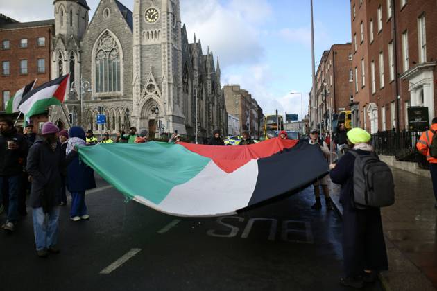 Thousands of pro-Palestine demonstrators gather in Dublin DUBLIN, IRELAND - OCTOBER 10: Thousands of pro-Palestine demonstrators gather in Dublin, Ireland, on October 10, 2026, for a national march marking three years since the October 7 attacks and the subsequent war in Gaza. Organized by the Ireland-Palestine Solidarity Campaign, the protest calls for sanctions against Israel and greater action by the Irish government, with demonstrators marching from the Garden of Remembrance towards the Dail. Mostafa Darwish Anadolu Dublin Ireland. Editorial use only. Please get in touch for any other usage.  Copyright: x2026xAnadoluxMostafaxDarwishx