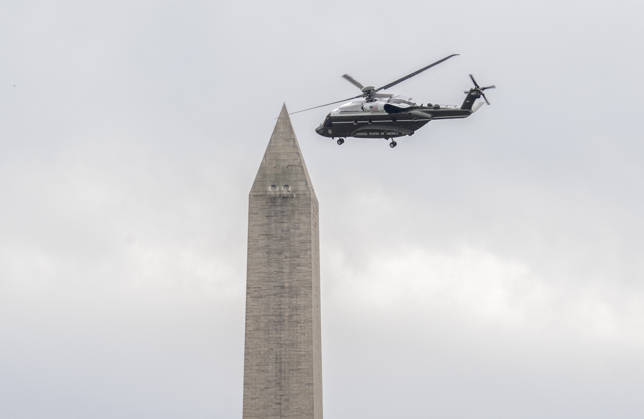 DC: Trump Departs for Clarksville, TN The new Marine One, a Sikorsky VH-92A Patriot helicopter, with United States President Donald J Trump aboard, flies past the Washington Monument as it departs the South Lawn of the White House in Washington, DC, USA, en route Clarksville, Tennessee on Saturday, October 10, 2026. The President will participate in a campaign rally for Tennessee Republican candidates on the ballot in November. Credit: Ron Sachs Pool via CNP Washington District of Columbia United States  Copyright: xPool ABACAx