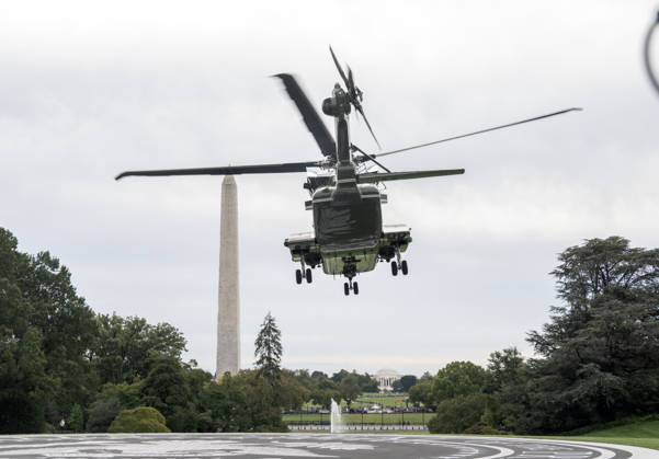 DC: Trump Departs for Clarksville, TN The new Marine One, a Sikorsky VH-92A Patriot helicopter, with United States President Donald J Trump aboard, departs the South Lawn of the White House in Washington, DC, USA, en route Clarksville, Tennessee on Saturday, October 10, 2026. The President will participate in a campaign rally for Tennessee Republican candidates on the ballot in November. Credit: Ron Sachs Pool via CNP Washington District of Columbia United States  Copyright: xPool ABACAx