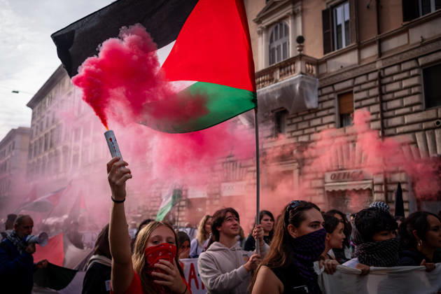 October 10, 2026, Rome, Rm, Italy: Thousands of people take to the streets of the capital to march in solidarity with Gaza and the Palestinians, and to call for the unblocking of humanitarian aid entering the Strip. Rome Italy - ZUMAg256 20261010_znp_g256_009 Copyright: xMarcoxDixGianvitox