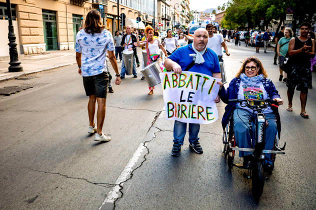 Disability Pride Palermo 2026 PALERMO, ITALY - OCTOBER 10: Disability Pride Palermo, dedicated this year to the theme Revolutionary Disabilities to advocate for the rights and self-determination of people with disabilities and to demand the elimination of architectural barriers, sign that read: Break down the barriers, on October 10, 2026 in Palermo, Italy. Palermo Sicily Italy Copyright: xStefanoxMontesix