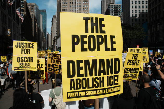 October 10, 2026, New York, New York, USA: Protesters at an anti-ICE protest in Herald Square on October 10, 2026 in New York City. Protesters take to the streets following an incident where ICE agents shot a 28-year-old-man, Oscar Belgal while he in a vehicle with his 5-year old child in the Marble Hill neighborhood in the Bronx. New York USA - ZUMAb148 20261010_zap_b148_032 Copyright: xBryanxSmithx