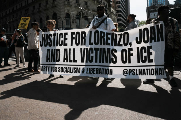 October 10, 2026, New York, New York, USA: Protesters at an anti-ICE protest in Herald Square on October 10, 2026 in New York City. Protesters take to the streets following an incident where ICE agents shot a 28-year-old-man, Oscar Belgal while he in a vehicle with his 5-year old child in the Marble Hill neighborhood in the Bronx. New York USA - ZUMAb148 20261010_zap_b148_054 Copyright: xBryanxSmithx