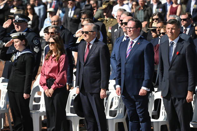 COMMEMORATIVE SERVICE OPERATION SLIPPER, Australian Prime Minister Anthony Albanese, Australian Veterans™ Affairs Minister Keogh and Australian Opposition Leader Angus Taylor attend a commemorative service recognising the 25th anniversary of Australian service in Afghanistan, at the Australian War Memorial in Canberra, Sunday, October 11, 2026. ( NO ARCHIVING CANBERRA AUSTRALIAN CAPITAL TERRITORY Australia  Copyright: xLUKASxCOCHx 20261011153295691234