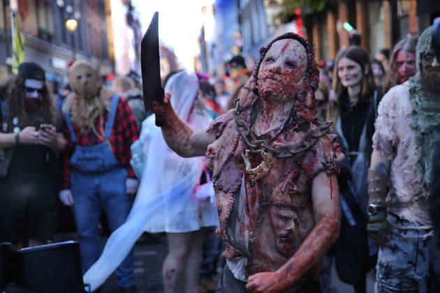 World Zombie Day In London, UK - 10 Oct 2026 A participant dressed as a zombie with a large meat cleaver walks the streets of Soho during the celebration. Supporters of World Zombie Day dressed in their best zombie attire and took to the streets and open spaces of London’s Soho district. The event started in the United States in 2006 and raises money through donations for charities like The Dead Good Club that helps people keep abreast of fast changing technologies like AI and digital media. London United Kingdom Copyright: xMartinxPopex xSOPAxImagesx MPOPE_A738445