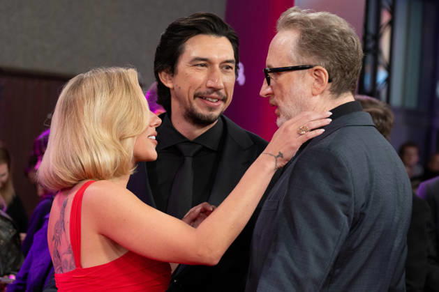 Scarlett Johansson, Adam Driver and James Gray attends Paper Tiger Gala during the BFI London Film Festival, at the Royal Festival Hall in London, England. UK. Saturday 10th October 2026 Copyright: xJamesxWarrenx LFF - PAPER TIGER 14