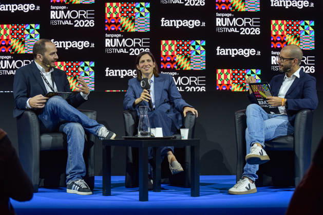 October 11, 2026, Rome, Rome, Italy: Fanpage.it Co-Director Adriano Biondi (L), Partito Democratico Secretary Elly Schlein (C), and Fanpage.it Director Francesco Cancellato (R) during an interview at the panel Faccia a Faccia con i politici during the Rumore Festival 2026 at Acquario Romano in Rome on October 11, 2026. Rome Italy - ZUMAn299 20261011_zip_n299_025 Copyright: xVincenzoxNuzzolesex