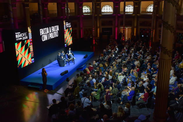 October 11, 2026, Rome, Rome, Italy: Fanpage.it Co-Director Adriano Biondi (L), Partito Democratico Secretary Elly Schlein (C), and Fanpage.it Director Francesco Cancellato (R) during an interview at the panel Faccia a Faccia con i politici during the Rumore Festival 2026 at Acquario Romano in Rome on October 11, 2026. Rome Italy - ZUMAn299 20261011_zip_n299_031 Copyright: xVincenzoxNuzzolesex