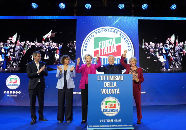 IPA89549778 - Milan, October 11, 2026, Forza Italia Event: L’ottimismo della Volontà at the East End Studios on Via Mecenate, featuring Matteo Perego, Dolors Monserrrat, Lettizia Moratti, Antonio Tajani, and Stefania Crazi  Copyright: xDuilioxPiaggesix xDuilioxPiaggesix IPA89549778