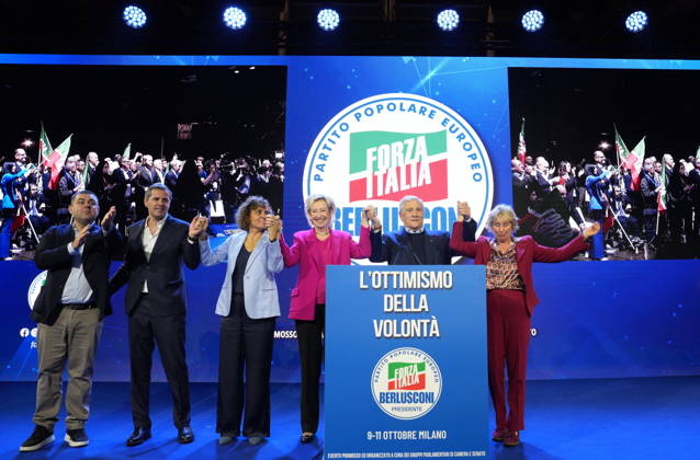 IPA89549782 - Milan, October 11, 2026, Forza Italia Event: L’ottimismo della Volontà at the East End Studios on Via Mecenate, featuring Alessandro Sorte, Matteo Perego, Dolors Monserrrat, Lettizia Moratti, Antonio Tajani, and Stefania Crazi  Copyright: xDuilioxPiaggesix xDuilioxPiaggesix IPA89549782