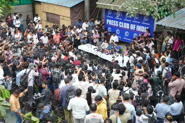 October 11, 2026, New Delhi, India: NEW DELHI, INDIA, October 11, 2026: Cockroach Janta Party (CJP) leaders Ashutosh Ranka and Saurav Das address a press conference at the Press Club of India following their release from preventive detention by Delhi Police. The leaders criticised police action against party members and protesters during demonstrations demanding the resignation of Chief Election Commissioner Gyanesh Kumar over alleged irregularities in electoral roll revisions. New Delhi India - ZUMAq101 20261011_zna_q101_075 Copyright: xSameerxHussainx