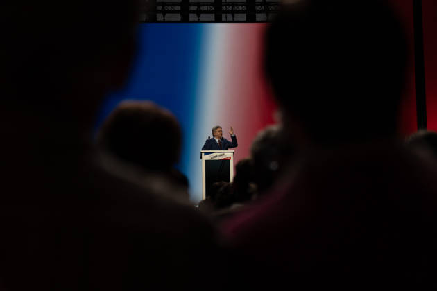 October 11, 2026, Clermont-Ferrand, Auvergne-Rho Ne-Alpes, France: CLERMONT-FERRAND, FRANCE - OCTOBER 11, 2026: Jean-Luc Melenchon, leader of the far-left party La France Insoumise (LFI) and 2027 presidential candidate, delivers a speech during a major political rally at the Zenith d Auvergne in Clermont-Ferrand, France, on October 11, 2026. Around 10,000 supporters gathered at the venue to attend the campaign event. Clermont-Ferrand France - ZUMAa252 20261011_zip_a252_003 Copyright: xDavidxAllignonx