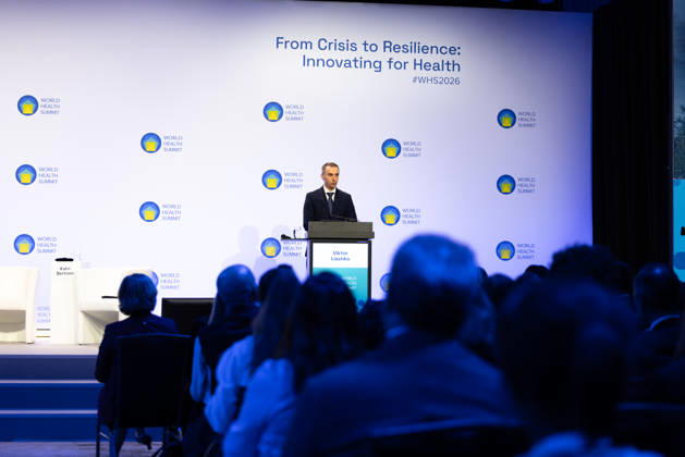 World Health Summit 2026 Weltgesundheitsgipfel. Deutschland, Berlin am 11. Oktober 2026: Der ukrainische Gesundheitsminister Wiktor Ljaschko hält eine Keynote-Rede auf dem World Health Summit in Berlin.