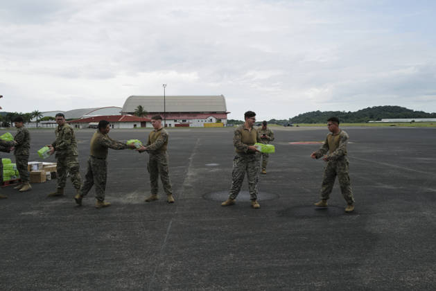 US military personnel organize humanitarian aid supplies in Panama PANAMA PACIFICO, PANAMA - OCTOBER 11: U.S. military personnel load humanitarian aid supplies onto a military helicopter at Panama Pacifico International Airport in Panama on October 11, 2026. The U.S. Southern Command is coordinating emergency relief operations to deliver food, water, and essential supplies to communities affected by Friday’s devastating 7.7-magnitude earthquake. Mauricio Valenzuela Anadolu Panama Pacifico Panama. Editorial use only. Please get in touch for any other usage.  Copyright: x2026xAnadoluxMauricioxValenzuelax