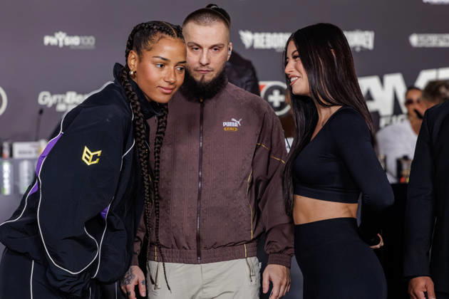 11.10.2026. Essen. (l-r) Brenda Brinkmann und Gabriela Alves bei der Pressekonferenz zum Fame Fighting 4 Promiboxen. Essen Atlantic Hotel Nordrhein-Westfalen Deutschland
