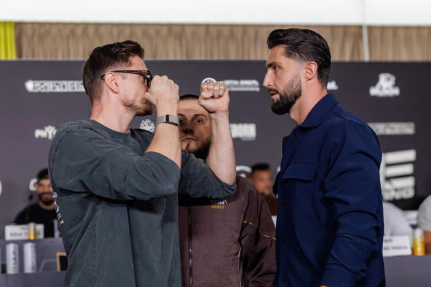 11.10.2026. Essen. (l-r) Tommy Pedroni und Lorik Bunjaku bei der Pressekonferenz zum Fame Fighting 4 Promiboxen. Essen Atlantic Hotel Nordrhein-Westfalen Deutschland