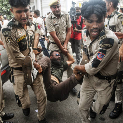 Workers of SFI, AISF and AIYF are being detained by Delhi Police while holding a protest against CEC Gyanesh Kumar at the Inner Circle of Connaught Place New Delhi, Oct 11 (ANI): Workers of SFI, AISF and AIYF are being detained by Delhi Police while holding a protest against CEC Gyanesh Kumar at the Inner Circle of Connaught Place, in New Delhi on Sunday. Delhi New Delhi India Copyright: xANIx ANI_20261011463
