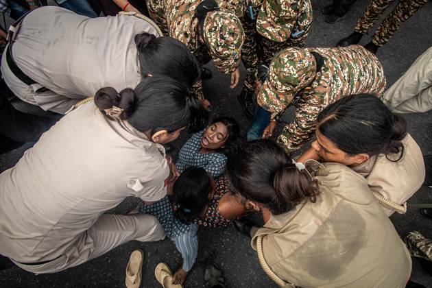 Protest to demand resignation of India s chief election commissioner in New Delhi NEW DELHI, INDIA - OCTOBER 11: Indian police officers detain a protestor during a mass protest organized by the Cockroach Janta Party (CJP) in New Delhi, India on October 11, 2026. Demonstrators gathered to demand the resignation of Chief Election Commissioner Gyanesh Kumar over alleged electoral roll irregularities and revisions. Yousuf Sarfaraz Anadolu New Delhi India. Editorial use only. Please get in touch for any other usage.  Copyright: x2026xAnadoluxYousufxSarfarazx